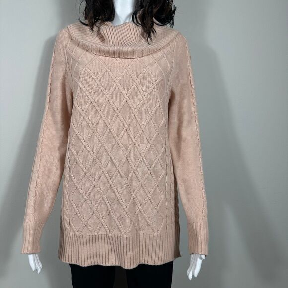 Calvin Klein Womens Sweater Sz Small Light Pink Cowl Neck Cable Knit Tunic EUC - Picture 2 of 12